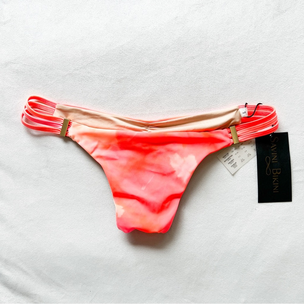 Salvini Coral Pink Watercolor Pattern Bikini Bottom - Large